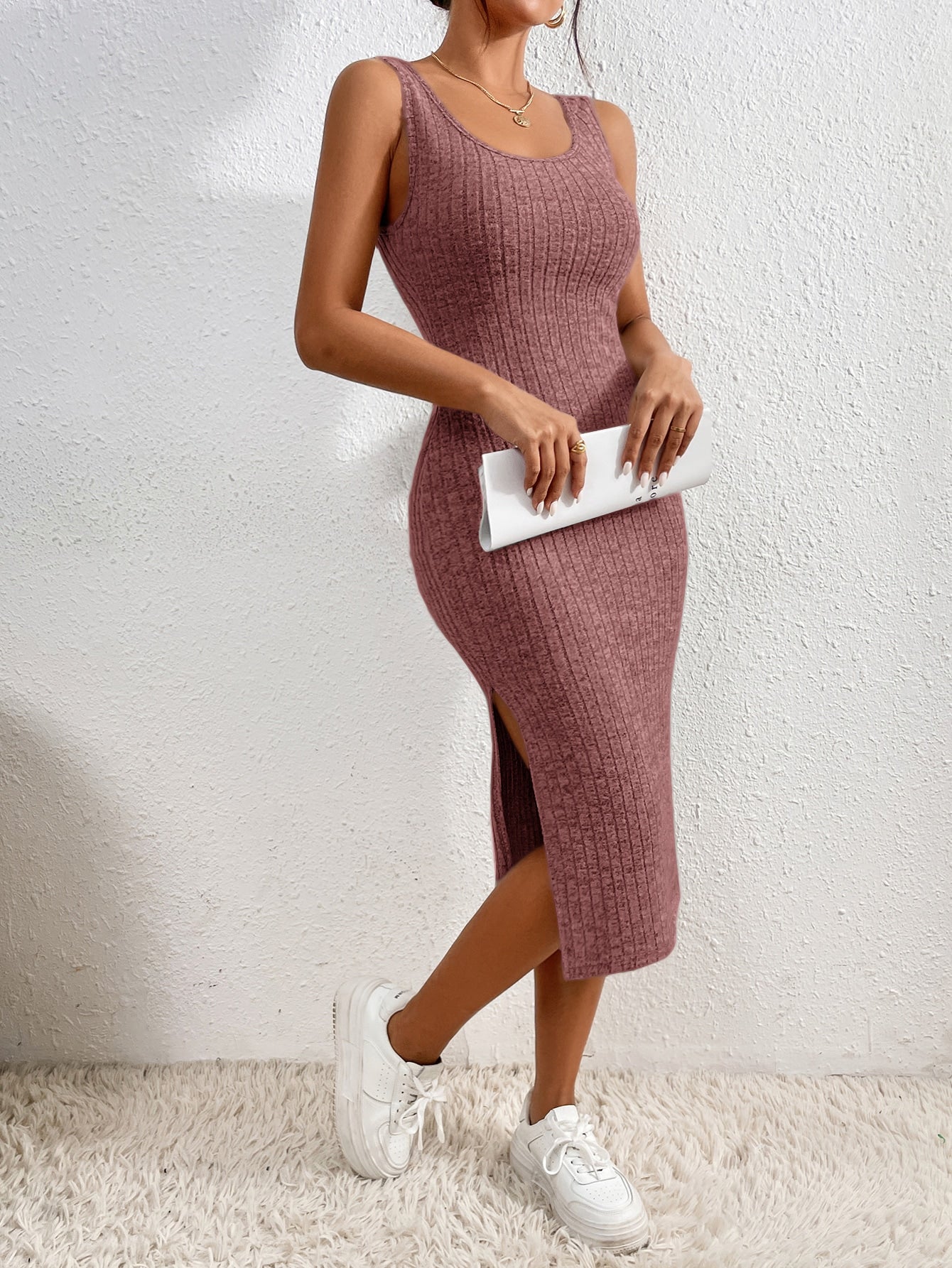 Solid Split Thigh Tank Dress