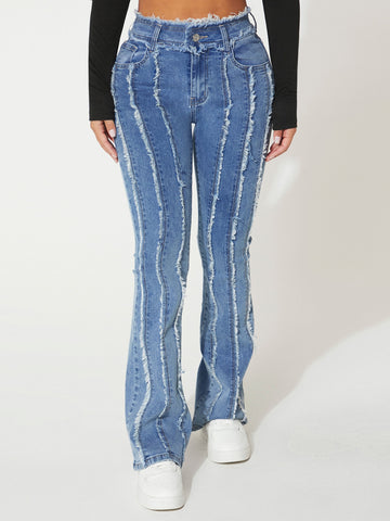 Raw Trim Flare Leg Jeans