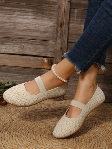 Women Breathable Knit Detail Flats, Elegant Outdoor Fabric Slip-On Flats