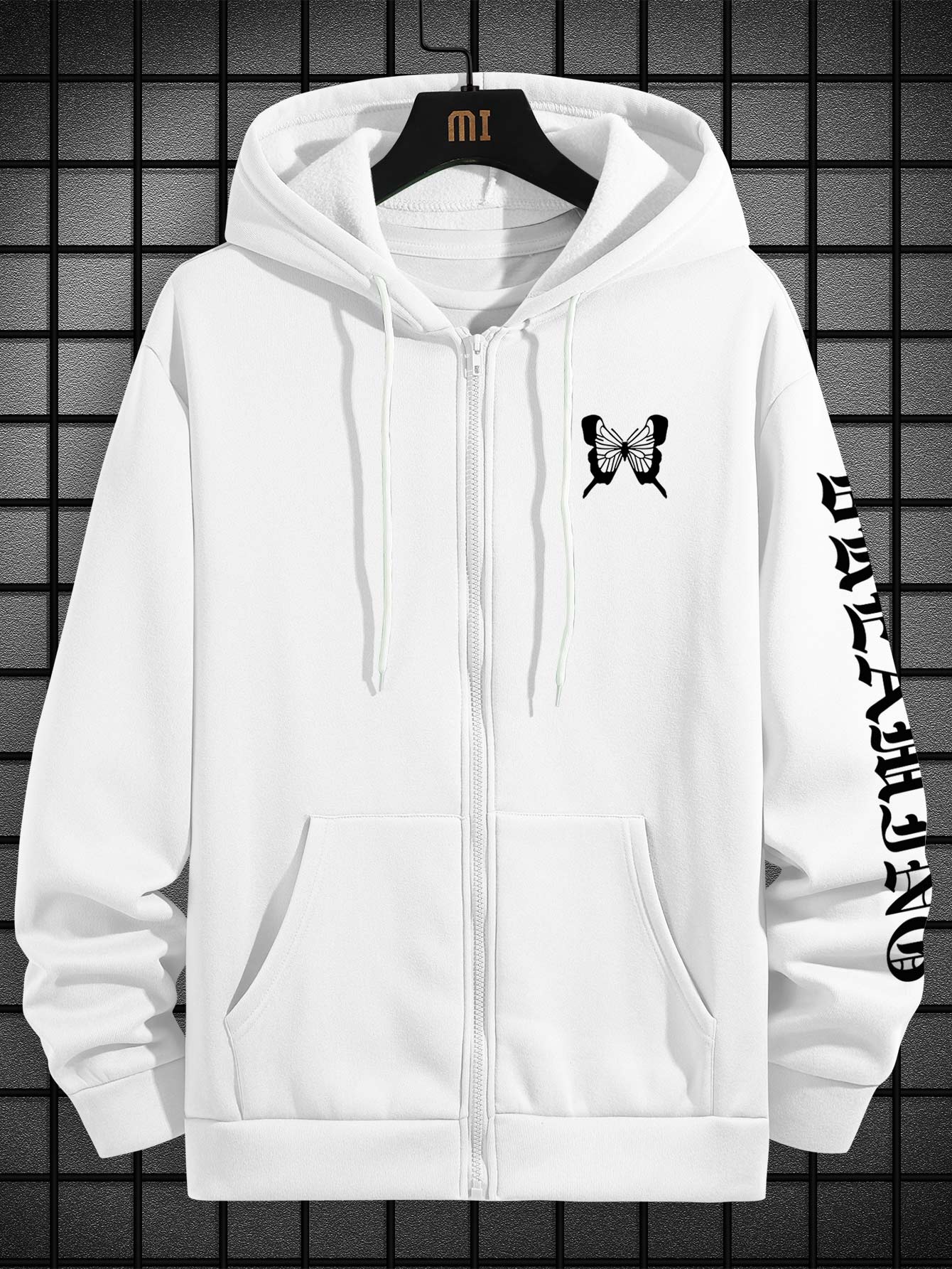 Men Letter Graphic Zip Up Drawstring Thermal Lined Hoodie Without Tee