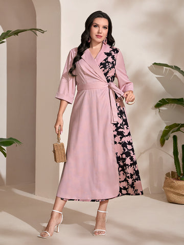 Plus Floral Print Knot Side Wrap Dress