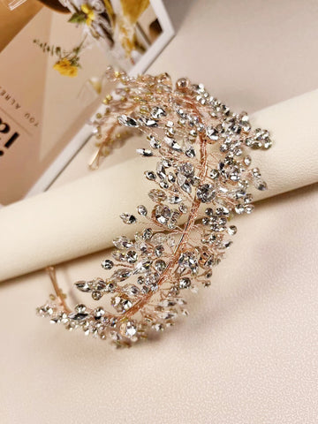 1pc Crystal Bridal Hair Comb, Handmade Flower & Leaf Rustic Style Hair Accessory For Women's Wedding Party Royal Tiaras
