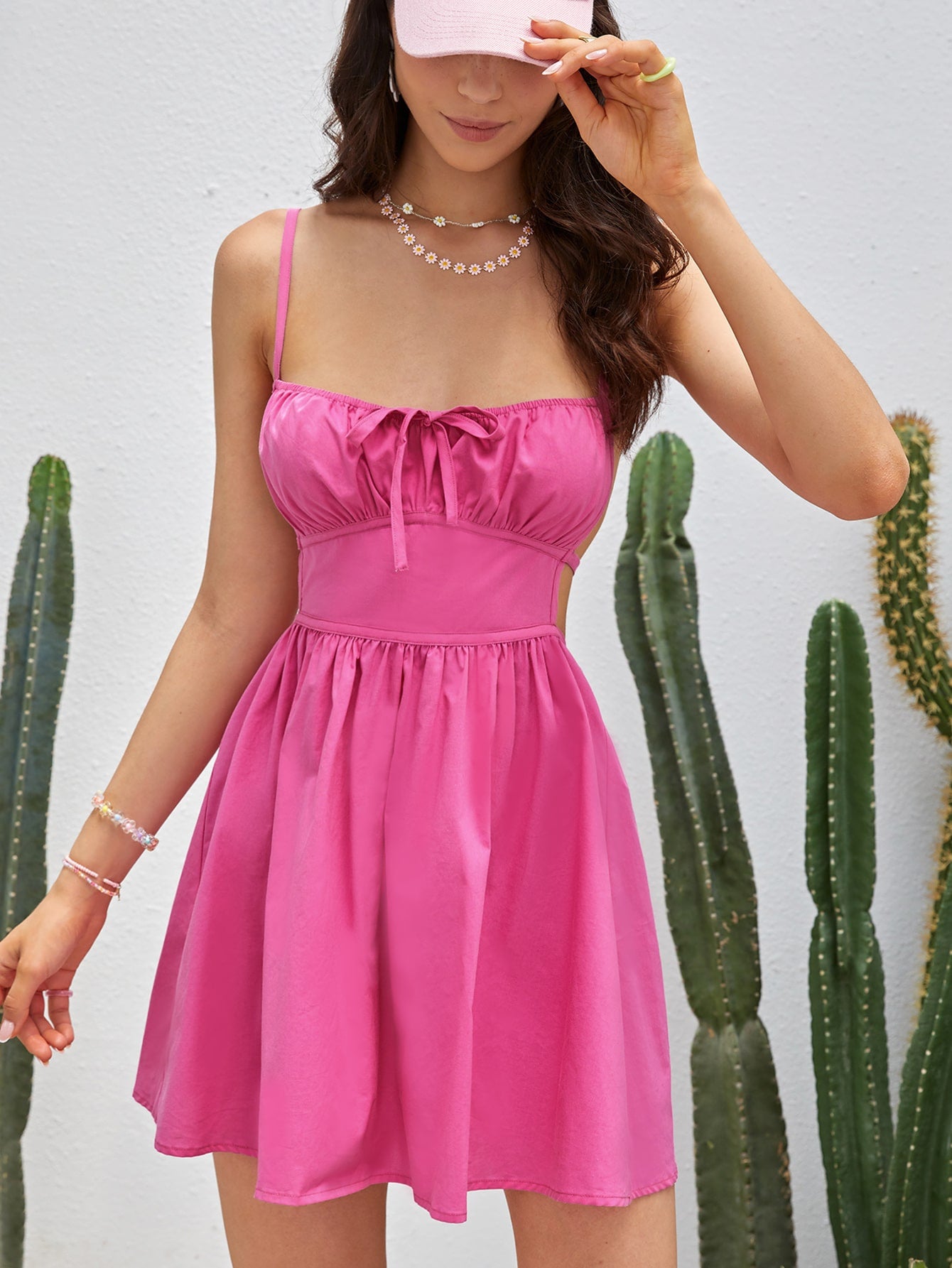 Ruched Bust Tie Backless Cami Dress