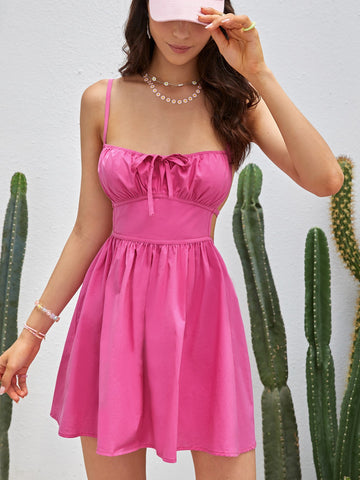 Ruched Bust Tie Backless Cami Dress