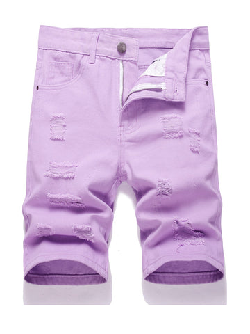 Men Cotton Ripped Frayed Bermuda Denim Shorts