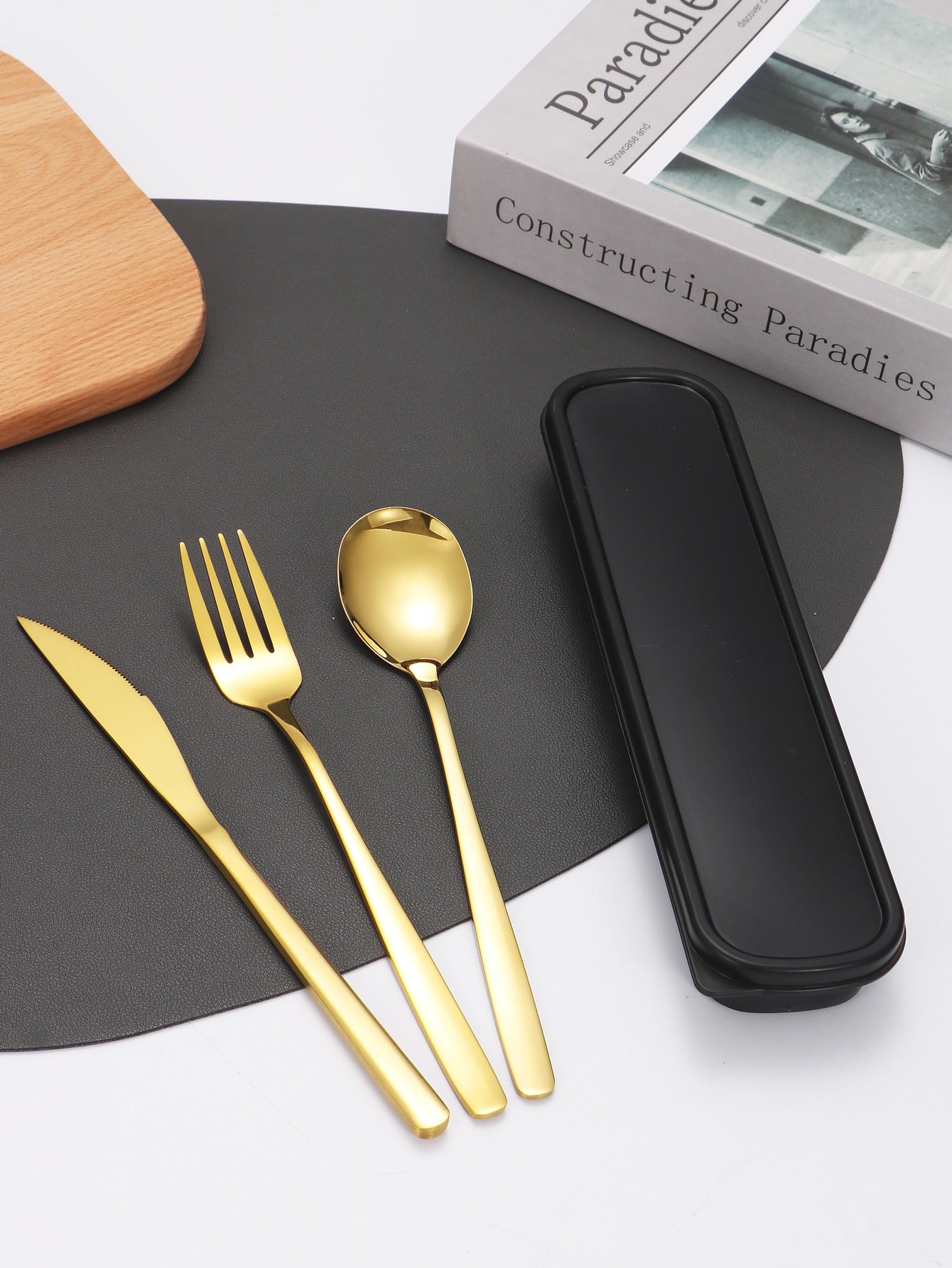 3pcs/set Stainless Steel Cutlery Set, Minimalist Golden Flatware With Storage Box For Party And Kitchen Dining Table