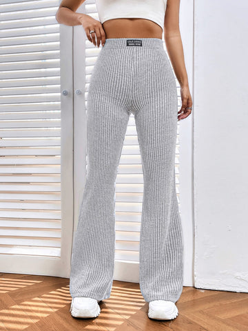 Letter Patched Flare Leg Pants