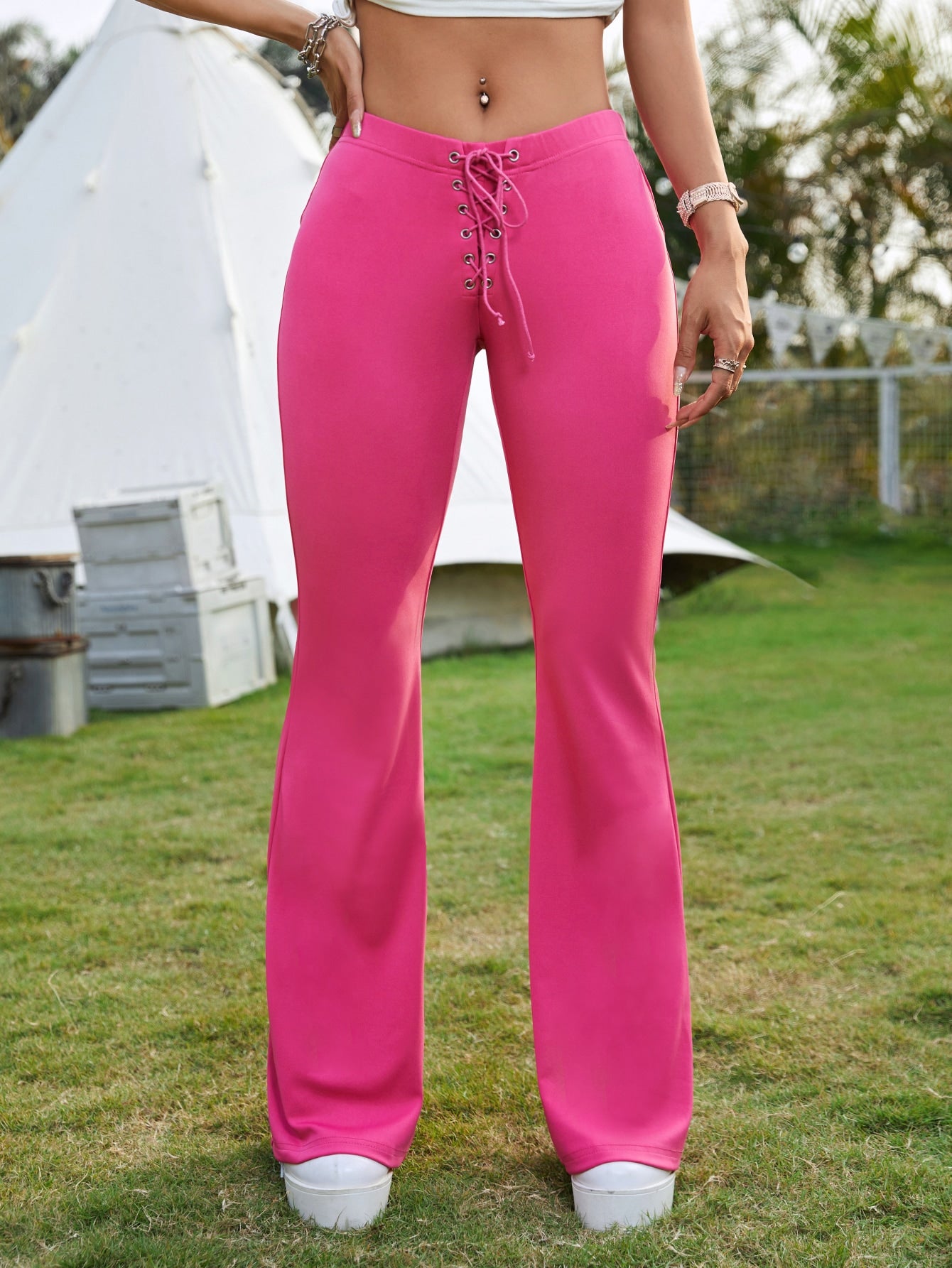 Western Cowgirl Lace Up Front Flare Leg Pants