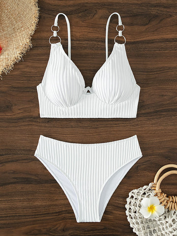 Summer Beach Ring Linked Underwire Bikini Set