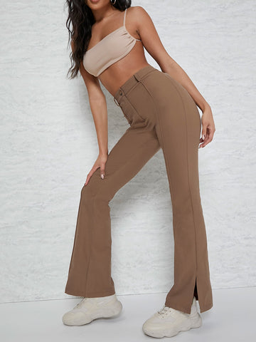 Slit Hem Flare Leg Pants