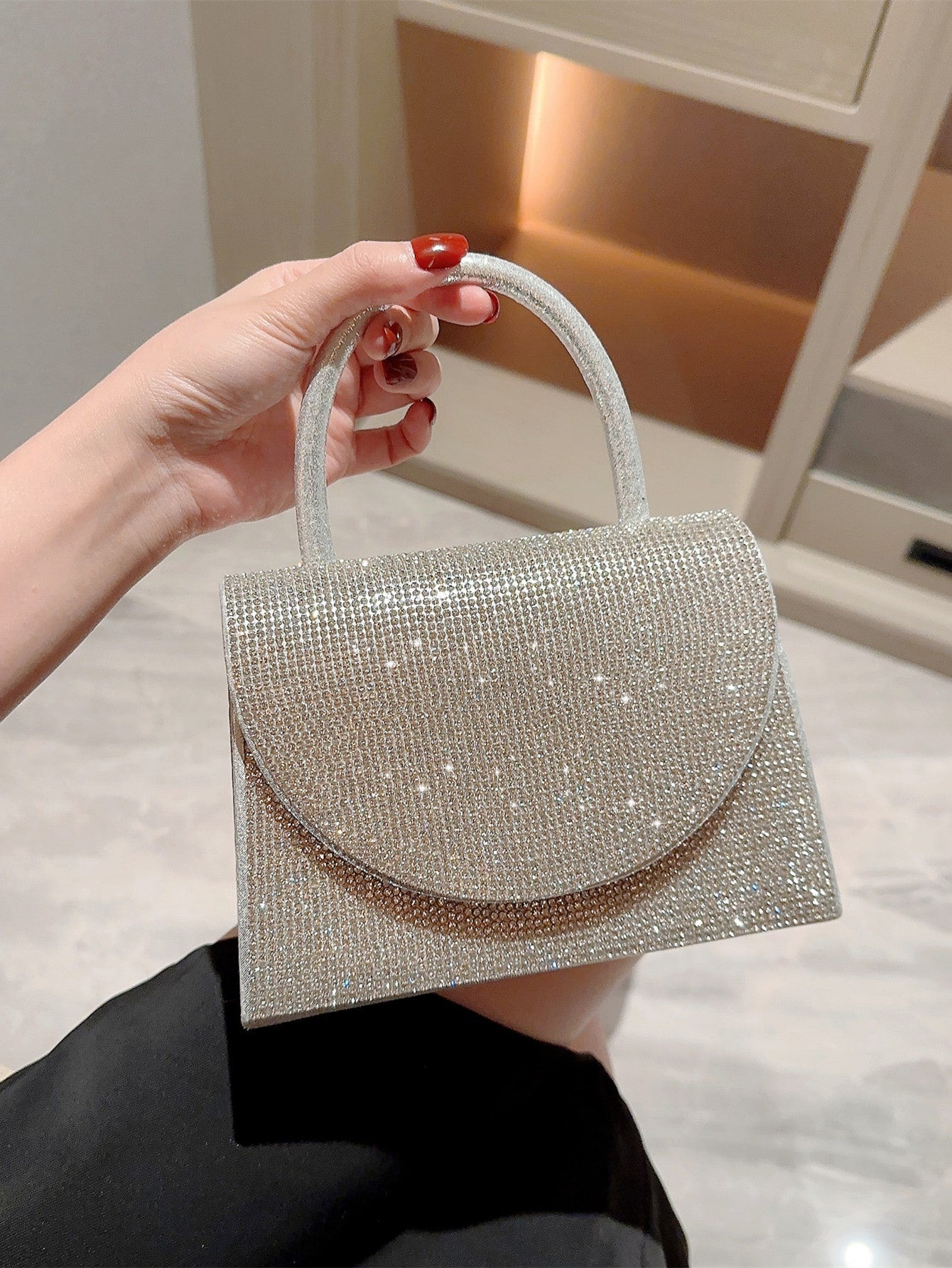 Moonlit EveBag Fashionable,Minimalist,Casual,Glitter Bling, Sequin, Luxury, Shiny Mini Rhinestone Decor Glitter Square Bag Glamorous, Perfect Bride Purse For Wedding, Prom & Party Events Evening Bag, Dinner Bag For Party Girl, Women