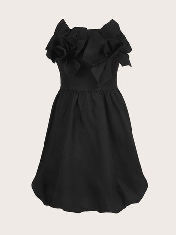 Solid Ruffle Trim Dress