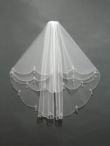 1pc Women Bead Decor Bridal Veil With Hair Comb For Wedding Party