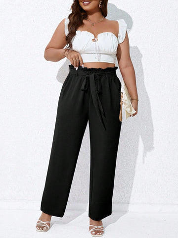 Plus Paperbag Waist Belted Pants