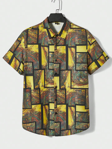 Men Patchwork Print Shirt