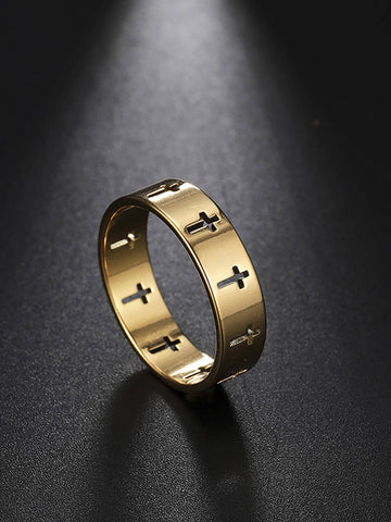 Men's Cross Detail Ring, For Jewelry Gift And Party