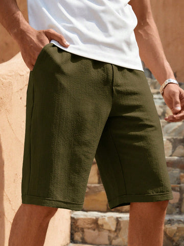 Men Slant Pocket Drawstring Waist Shorts