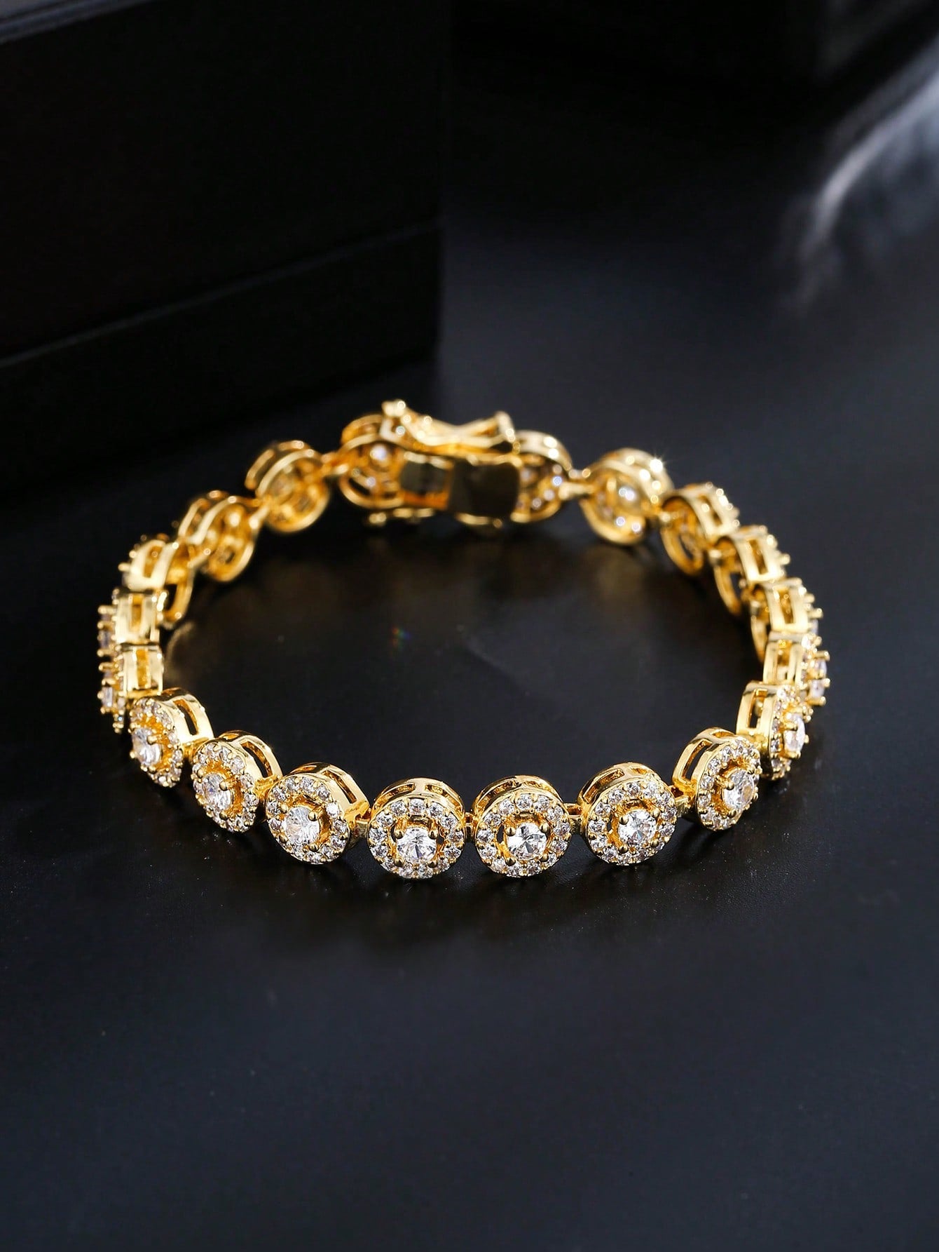 Men Cubic Zirconia Decor Bracelet Copper Punk Hip Pop Style, For Jewelry Gift And Party