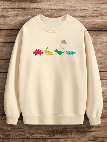 Men Dinosaur Print Thermal Lined Sweatshirt