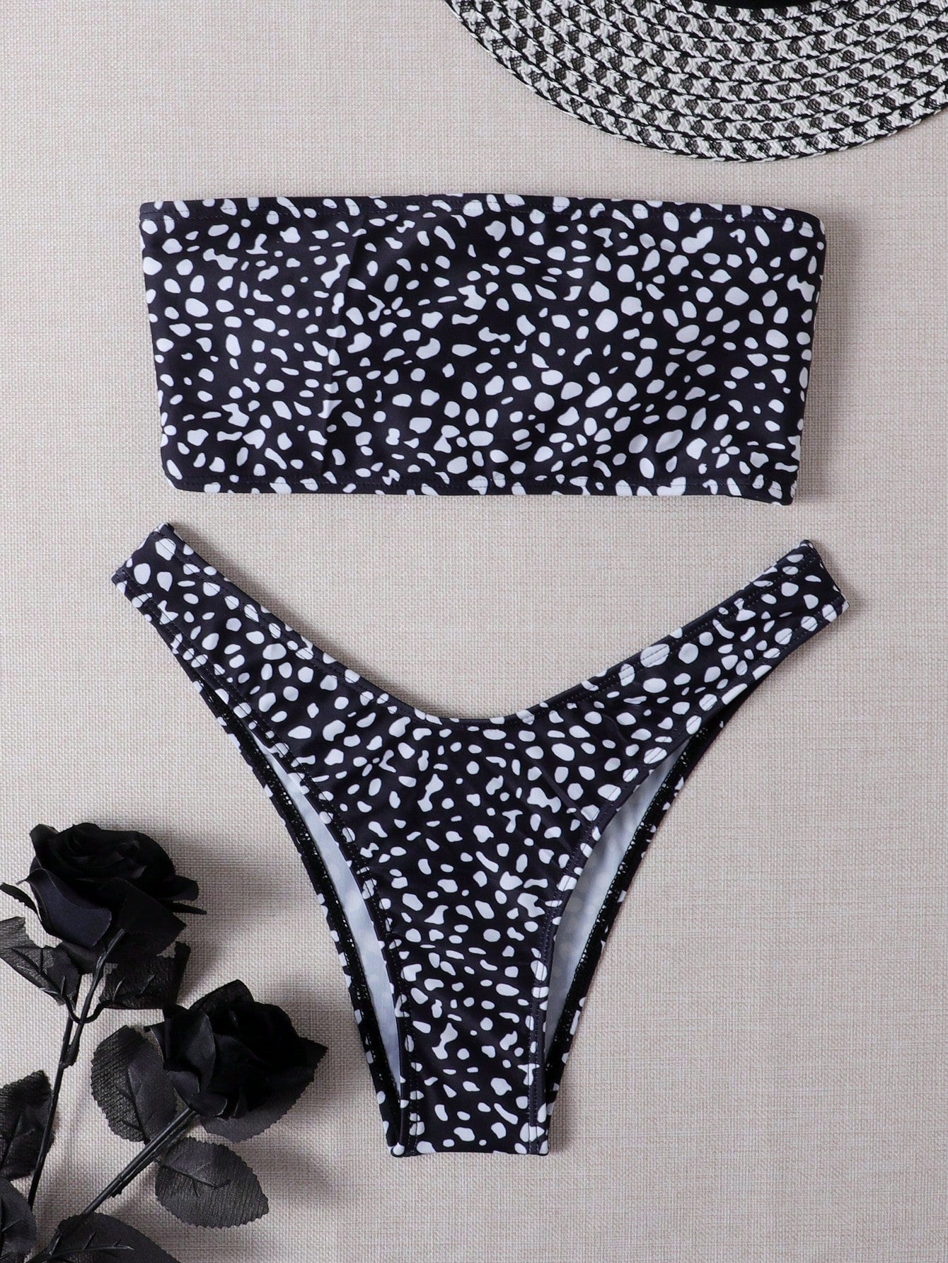 Summer Beach Dalmatian Bandeau High Cut Bikini Set