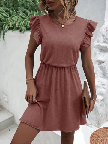 Solid Ruffle Trim Dress