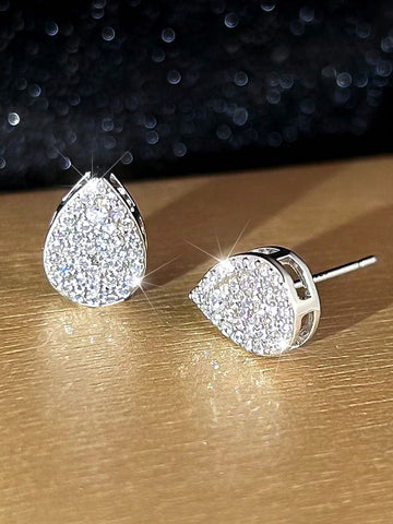1pair Women's Classic Jewelry Teardrop Earrings With Full Cubic Zirconia Stone For Party Gift