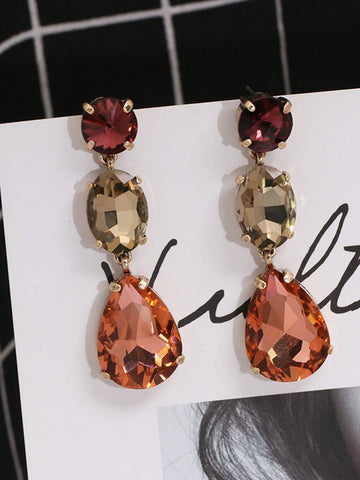 1pair Elegant Colorful Rhinestone Water Drop Earrings For Women Party Dancing Jewelry