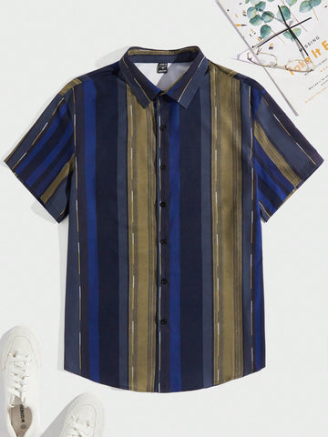 Men's Striped Print Loose Fit Shirt