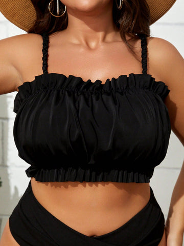 Summer Beach Plus Frill Trim Ruched Bust Cami Bikini Top