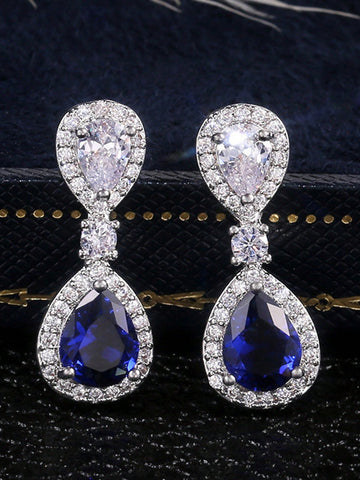 1pair Glamorous Rhinestone Water Drop Earrings For Women For Daily Decoration
