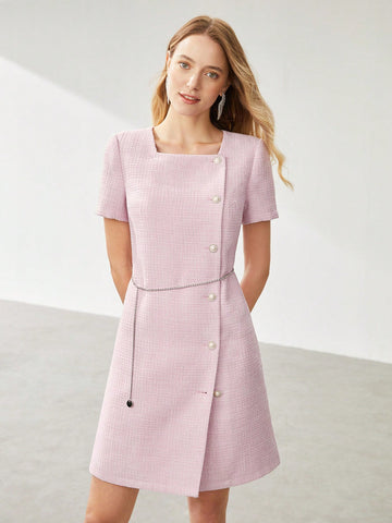 CHAIN BELT TWEED DRESS