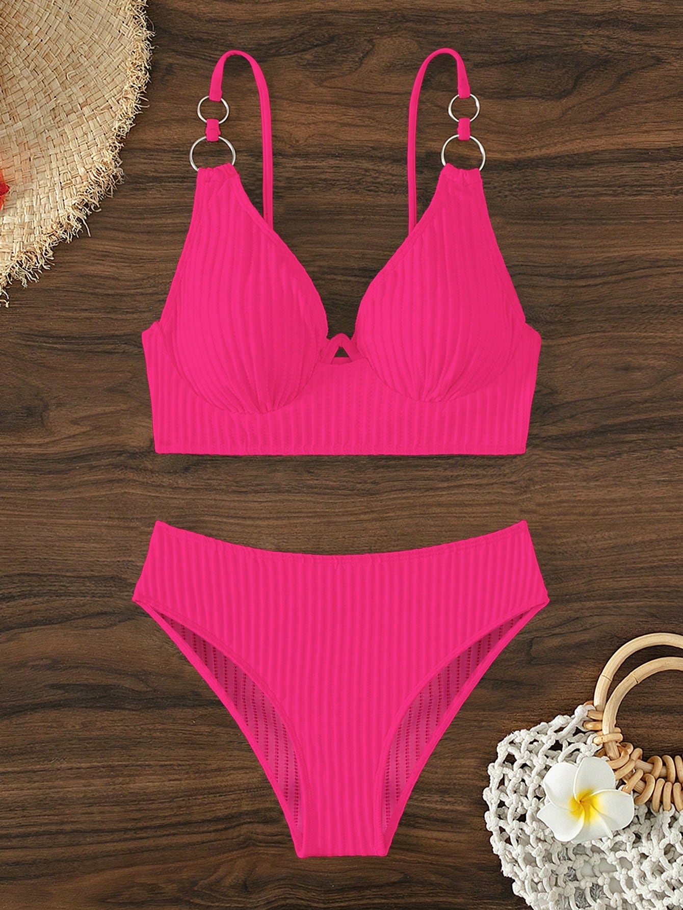 Summer Beach Ring Linked Underwire Bikini Set