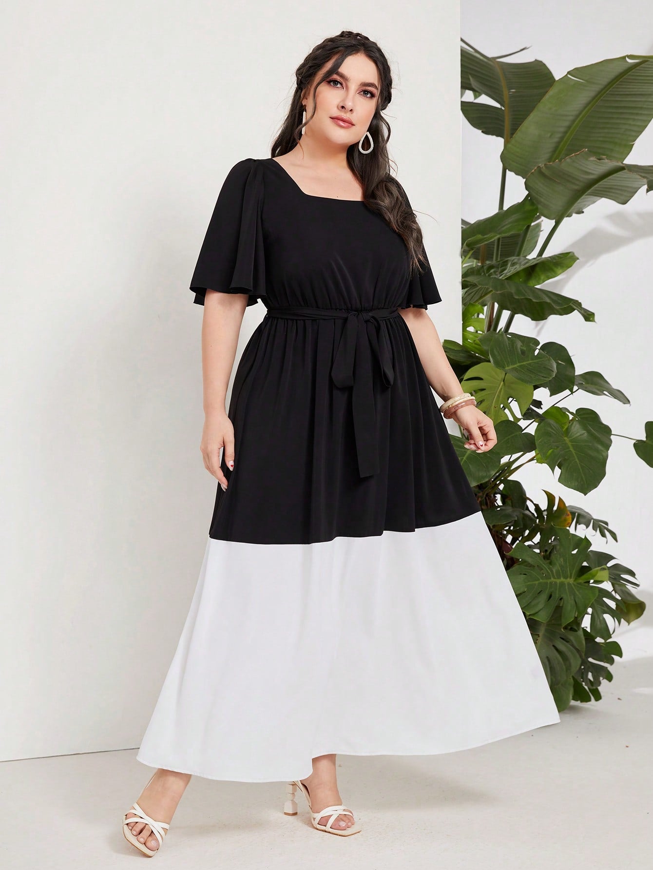 Plus Two Tone Belted Dress