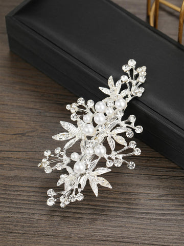 1pc Women Rhinestone & Pearl Decor Elegant Bridal Hair Clip, For Wedding Party Boho