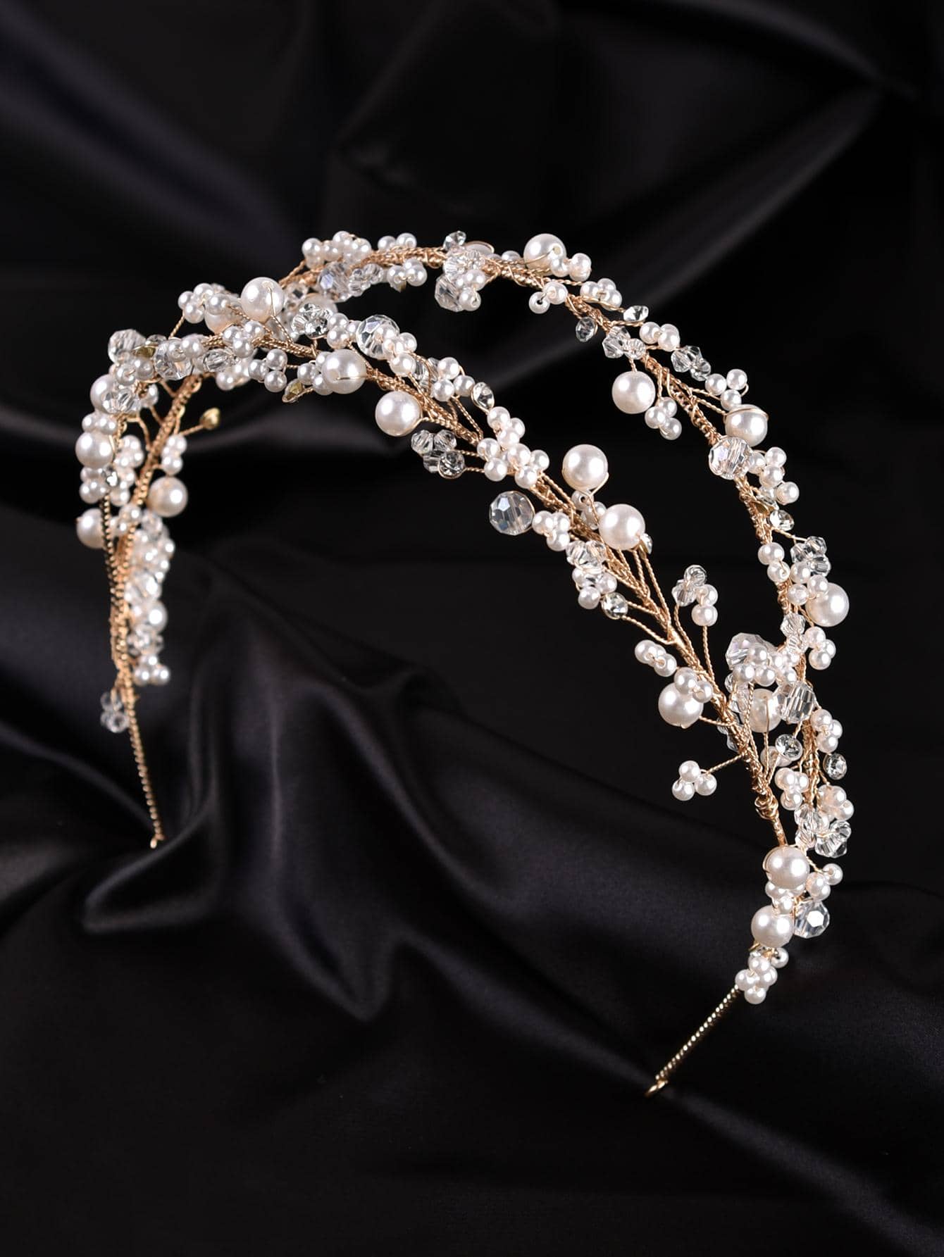 1pc Women Faux Pearl Decor Layered Bride Headband For Wedding Party Elegant Tiaras