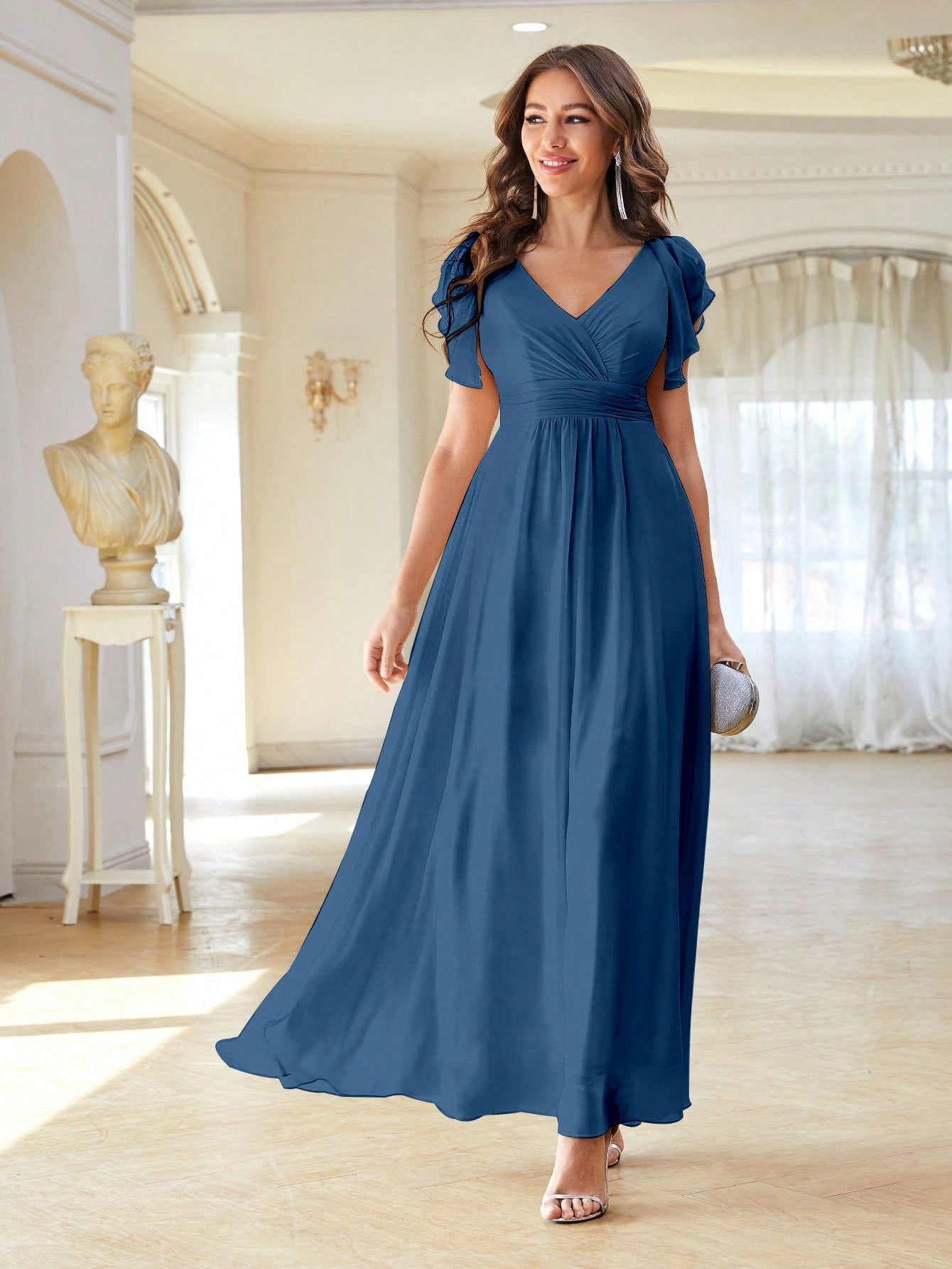 Ruched Detail Chiffon Bridesmaid Dress