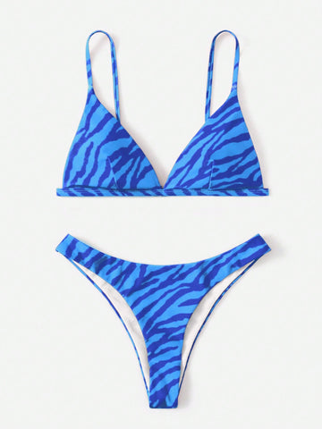 Summer Beach Zebra Stripe Triangle Bikini Set