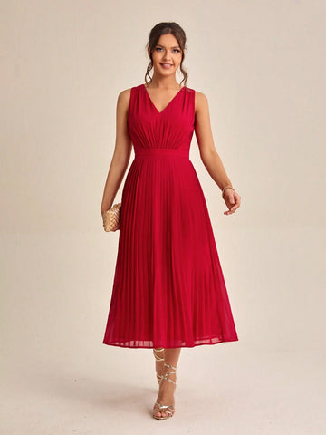 Solid Pleated Hem Dress