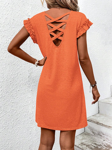 Crisscross Back Frill Trim Tee Dress