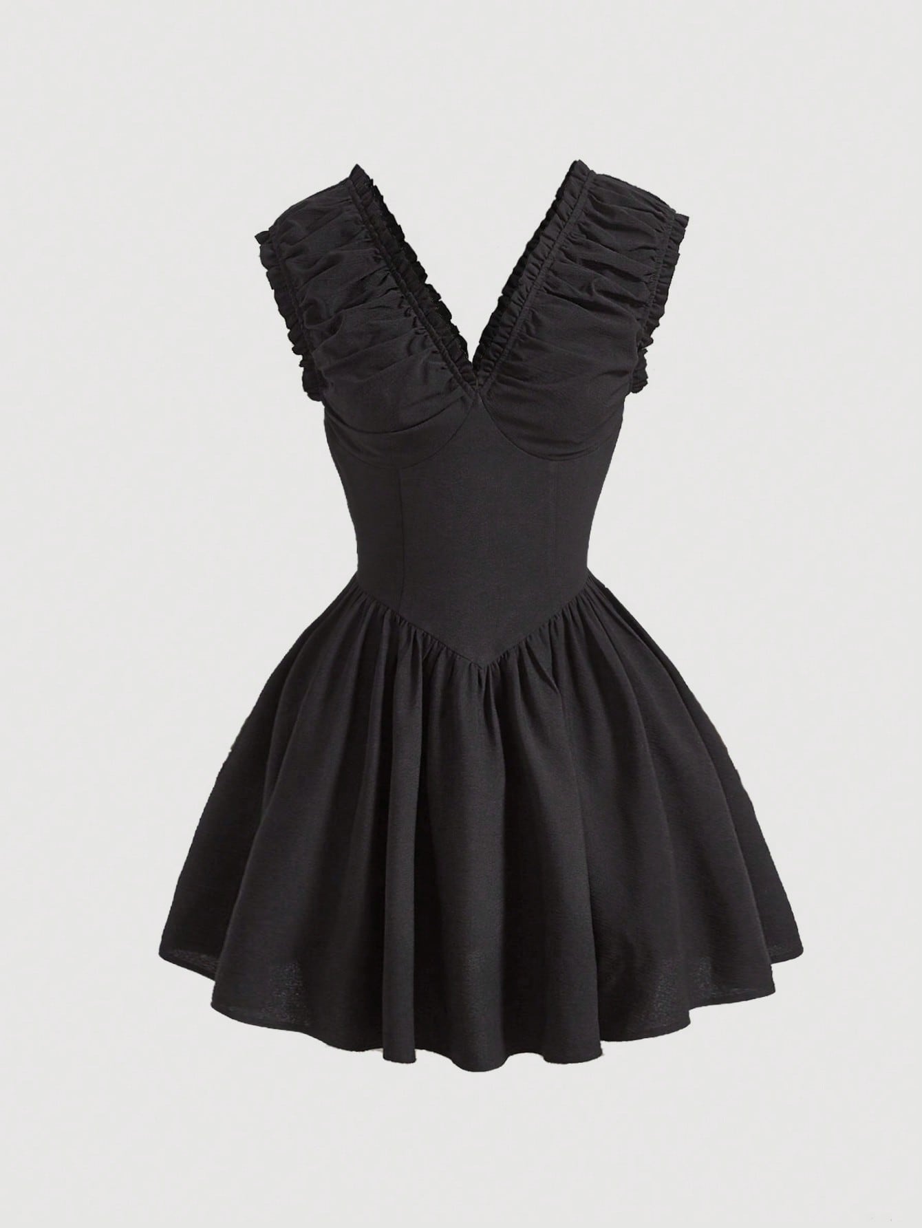 Solid Ruched Bust Ruffle Hem Dress