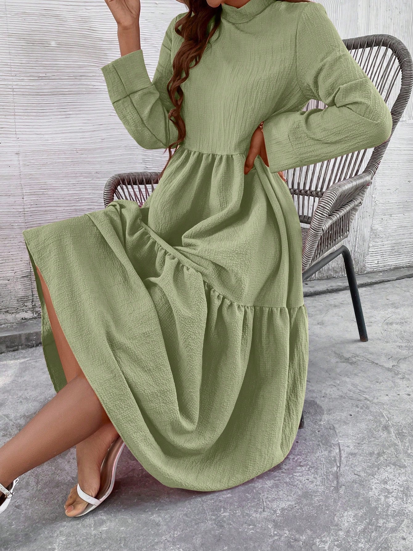 Solid Ruffle Hem Smock Dress