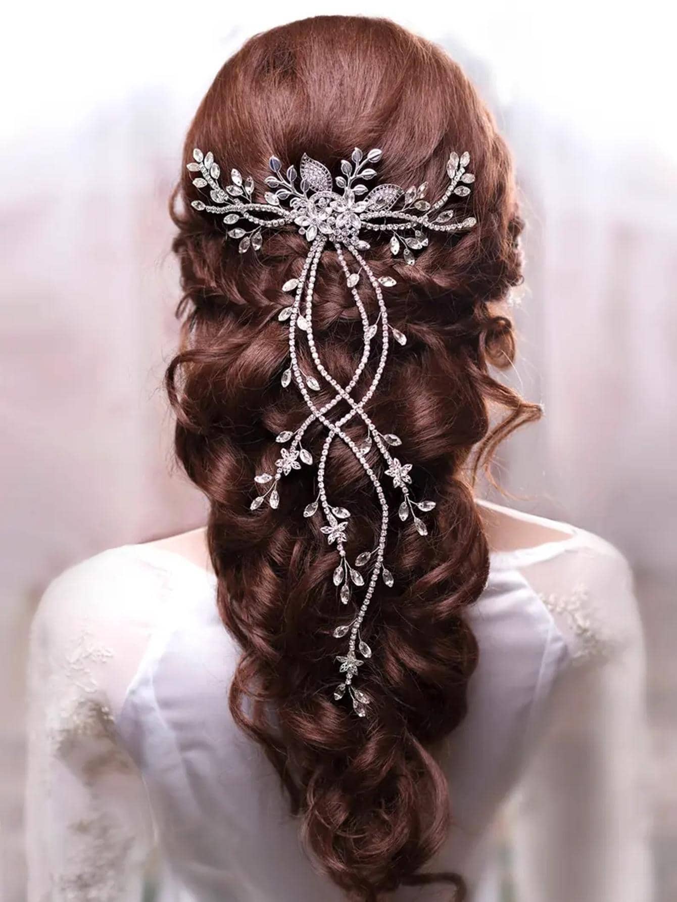 1pc Women Rhinestone & Flower Decor Fashionable Bridal Hair Comb For Wedding Party Elegant Boho Tiaras