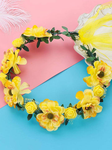 1pc Flower Decor Party Wreath, Yellow Polyester Headband For Party