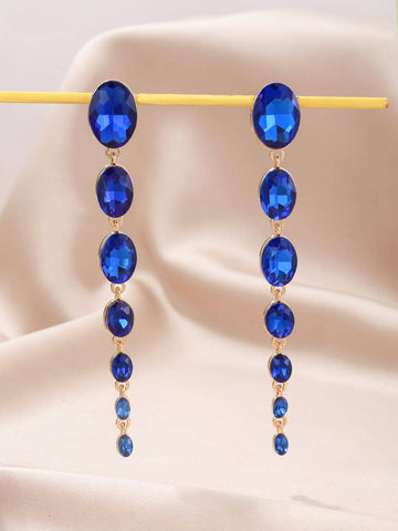 1pair Glamorous Zinc Alloy Rhinestone Decor Drop Earrings For Women For Party