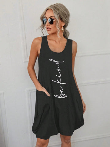 Slogan Graphic Tank Dress