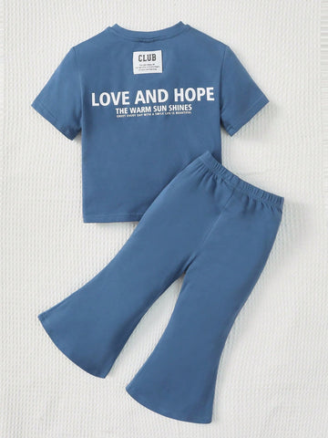 Baby Girl Slogan Graphic Tee & Flare Leg Pants