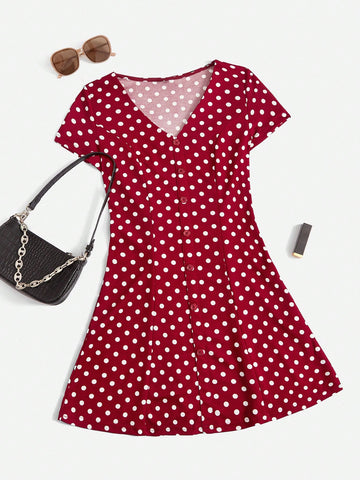 Polka Dot Button Front Dress