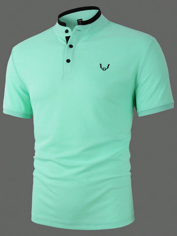 Men Antler Print Contrast Trim Polo Shirt