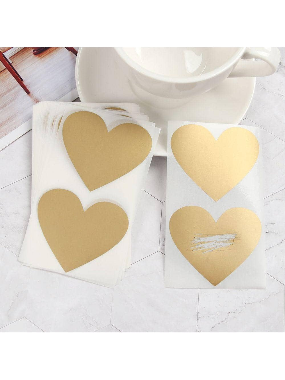 50pcs/set Golden Love Shaped Scratch Card Coating, Simple Multi-purpose Sticker For Message, Party