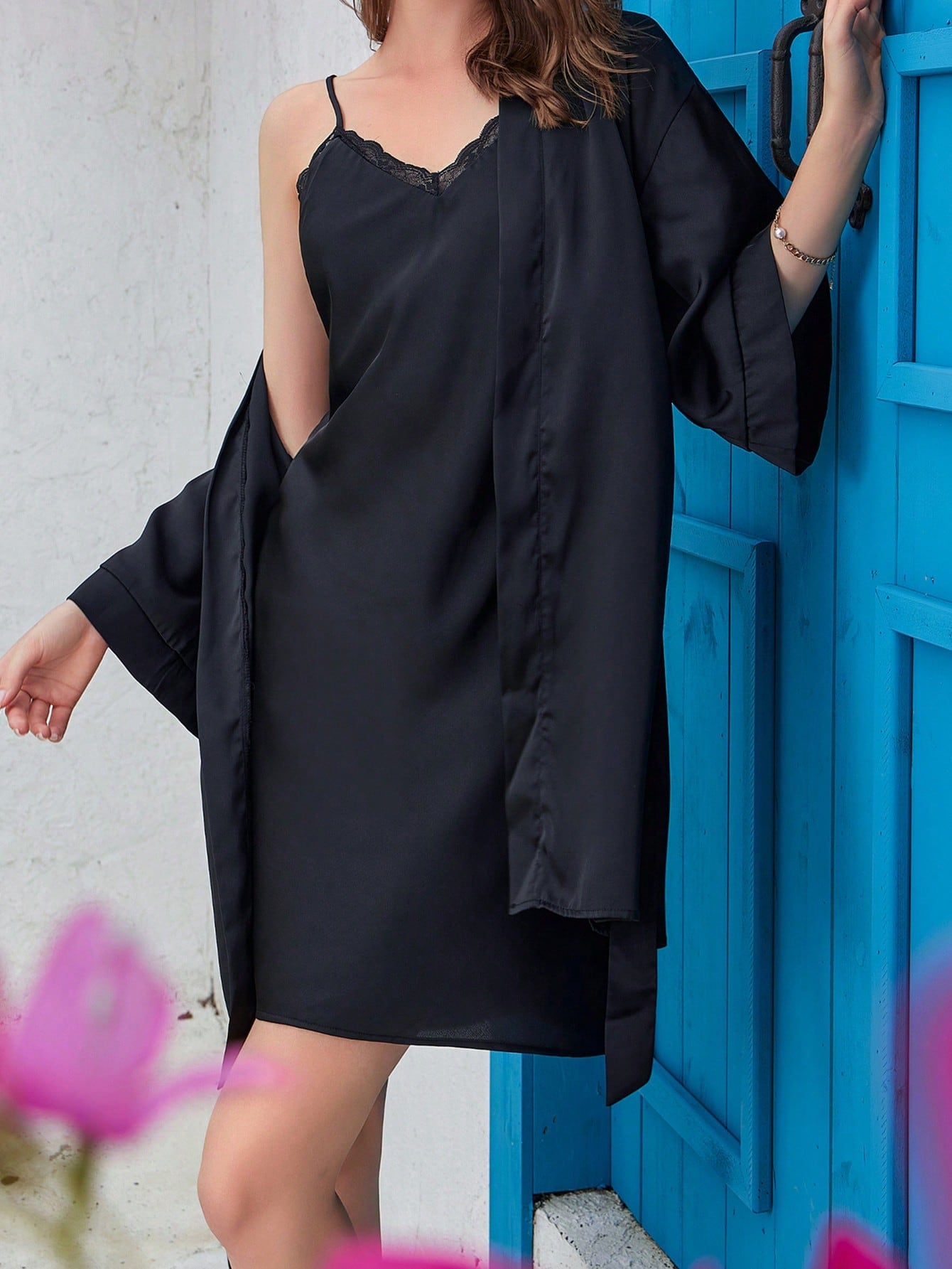 Solid Cami Dress & Belted Robe